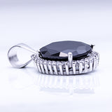 Sølv anheng med stor oval svart krystall sort halskjede