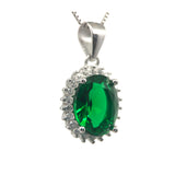 Sølv anheng med stor oval grønn krystall halskjede emerald smaragd