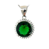 Grønn rundt smykkesett i sølv
