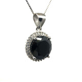 Sølv anheng med stor rund svart krystall halskjede sort zirkonia stein